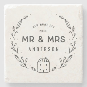 Mr and Mrs new home or newly wed Stone Coaster