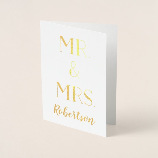 Mr. and Mrs. New Last Name Wedding Foil Card (Front)
