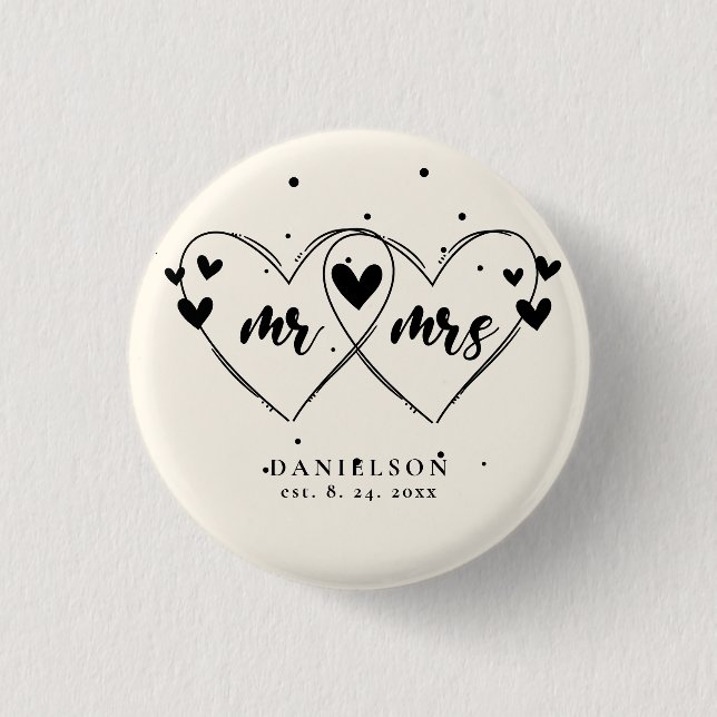 Mr. and Mrs. Newly Ivory Colour Wedding Button (Front)