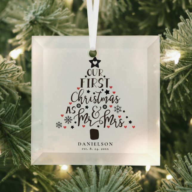 Mr. and Mrs. Newly Weds Christmas Tree  Glass Tree Decoration (Insitu)