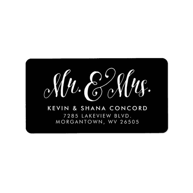 Mr and Mrs newlywed black return address Label (Front)