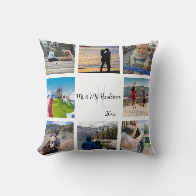 Mr and Mrs Newlywed Custom 8 Photo Grid   Cushion (Front)