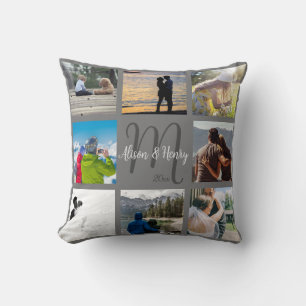 Mr and Mrs Newlywed Custom 8 Photo Grid Throw Pi Cushion