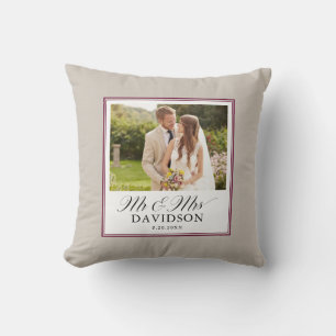 Mr and Mrs Newlywed Elegant Script Photo  Cushion