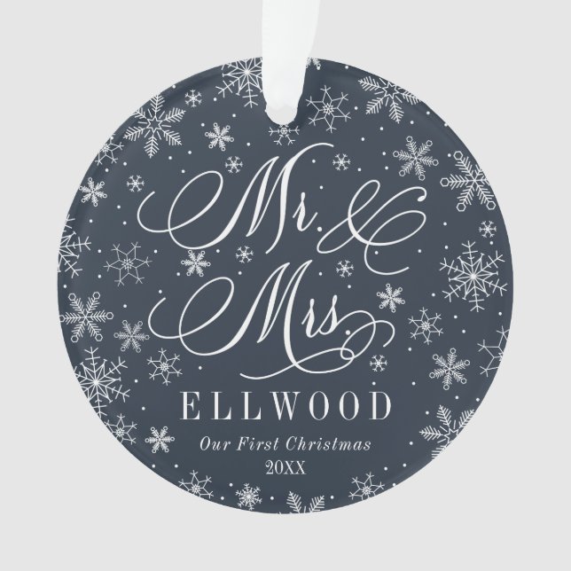 Mr and Mrs Newlywed First Christmas Photo Ornament (Front)