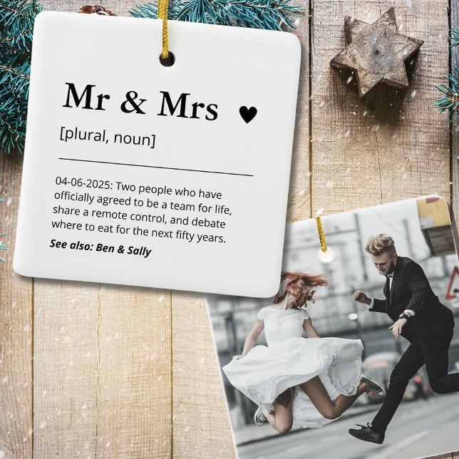 Mr and Mrs Newlywed Gift Photo Wedding Keepsake Ceramic Ornament (Creator Uploaded)