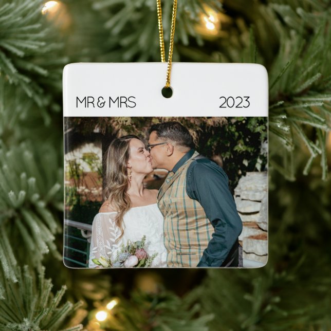 Mr and Mrs Newlywed Photo Christmas Ceramic Orname Ornament (Tree)