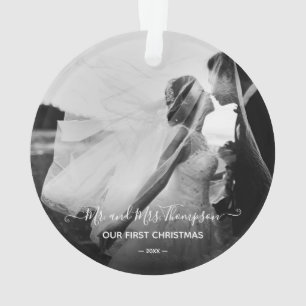 Mr and Mrs Newlywed Photo Signature Script Ornament