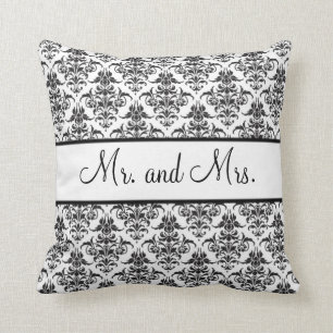 Mr. and Mrs. Newlywed Pillow - Black and White
