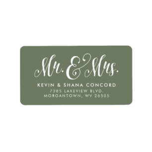 Mr and Mrs newlywed sage green return address Label