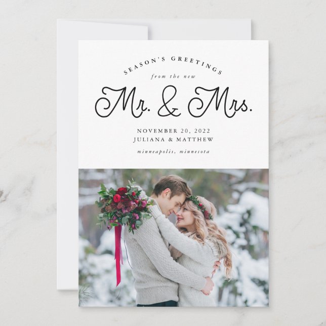 Mr and Mrs Newlywed Wedding Photo Holiday Card (Front)