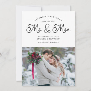 Mr and Mrs Newlywed Wedding Photo Holiday Card