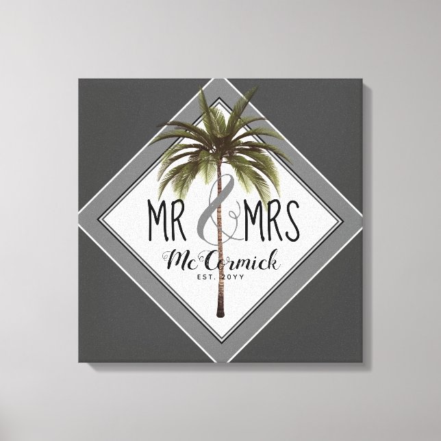 Mr And Mrs Newlyweds Beach Wedding Personalised  Canvas Print (Front)