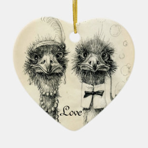 Mr. and Mrs. Ostrich Ceramic Tree Decoration