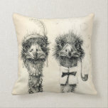 Mr. and Mrs. Ostrich Cushion<br><div class="desc">Vintage post-crossing card.  Artist`s original drawing Also will be suitable for Bridal Shower or invitation. If you purchase it,  please write a review! I need to know how well Zazzle prints my art!!!</div>