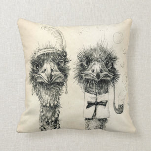 Mr. and Mrs. Ostrich Cushion