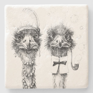 Mr. and Mrs. Ostrich Fancy  wedding couple Stone Coaster