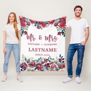 Mr. and Mrs. Personalised Blanket with Flowers