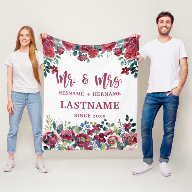 Mr. and Mrs. Personalised Blanket with Flowers (In Situ)