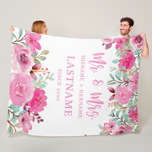 Mr. and Mrs. Personalised Blanket with Flowers (In Situ)