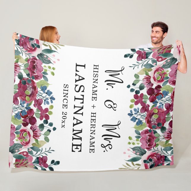 Mr. and Mrs. Personalised Blanket with Flowers (In Situ)