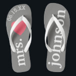 Mr. and Mrs. Personalised Honeymoon with Heart Flip Flops<br><div class="desc">A perfect design for a beach wedding or for the honeymoon. Change the Mrs. to Mr. to make a coordinating pair.</div>