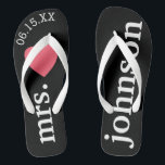 Mr. and Mrs. Personalised Honeymoon with Heart Flip Flops<br><div class="desc">A perfect design for a beach wedding or for the honeymoon. Change the Mrs. to Mr. to make a coordinating pair.</div>