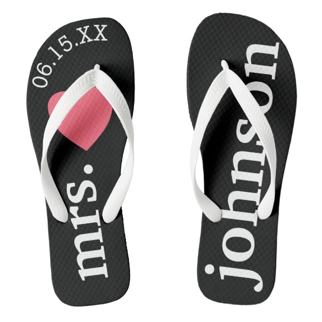 Mr. and Mrs. Personalised Honeymoon with Heart Flip Flops (Footbed)