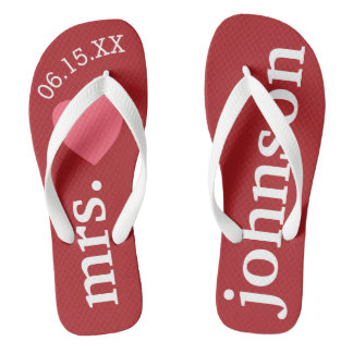 Mr. and Mrs. Personalised Honeymoon with Heart Flip Flops