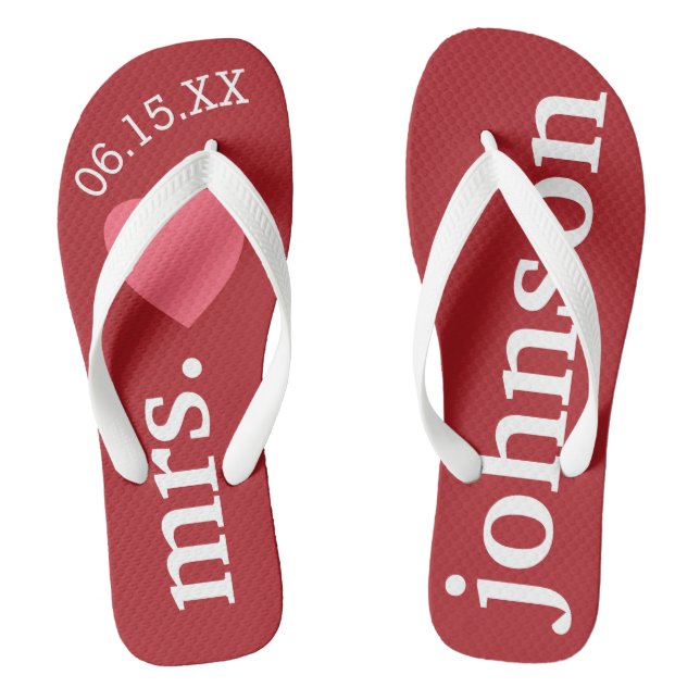 Mr. and Mrs. Personalised Honeymoon with Heart Flip Flops (Footbed)