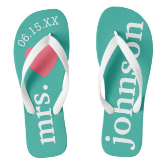 Mr. and Mrs. Personalised Honeymoon with Heart Flip Flops