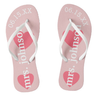 Mr. and Mrs. Personalised Honeymoon with Heart Flip Flops
