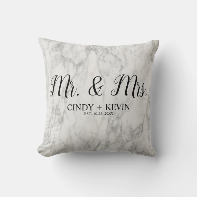 Mr and Mrs Personalised Marble Stone Pattern Cushion (Front)