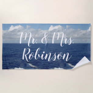 Mr. and Mrs. Personalised Ocean Waves Beach Towel
