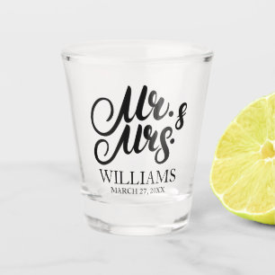 Mr and Mrs Personalised Surname Wedding Favour Sho Shot Glass