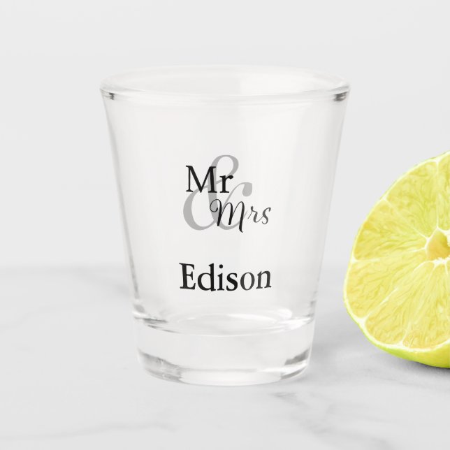 Mr and Mrs Personalised Surname Wedding Shot Glass (Front)