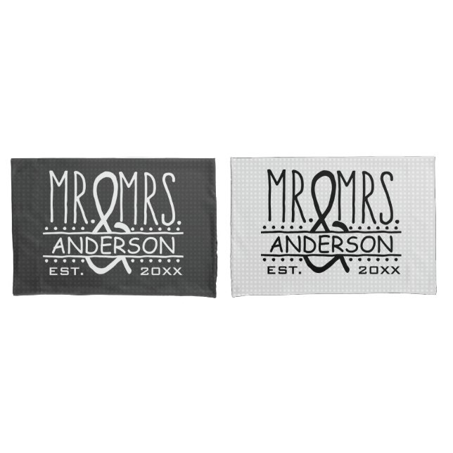 Mr and Mrs Personalised Wedding Last Name Date Pillowcase (Front-Set)