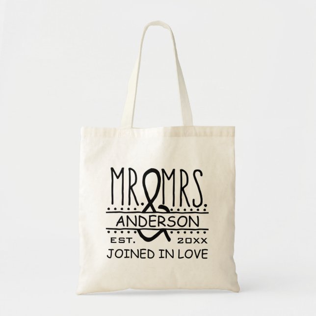 Mr and Mrs Personalised Wedding Last Name Date Tote Bag (Front)