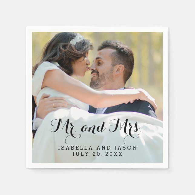 Mr and Mrs Personalised Wedding Photo Paper Napkin (Front)