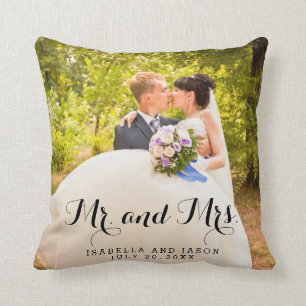 Mr and Mrs Personalised Wedding Photo Throw Pillow