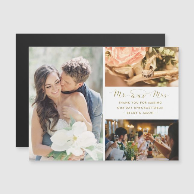 Mr and Mrs Photo Collage Wedding Thank You card (Front/Back)