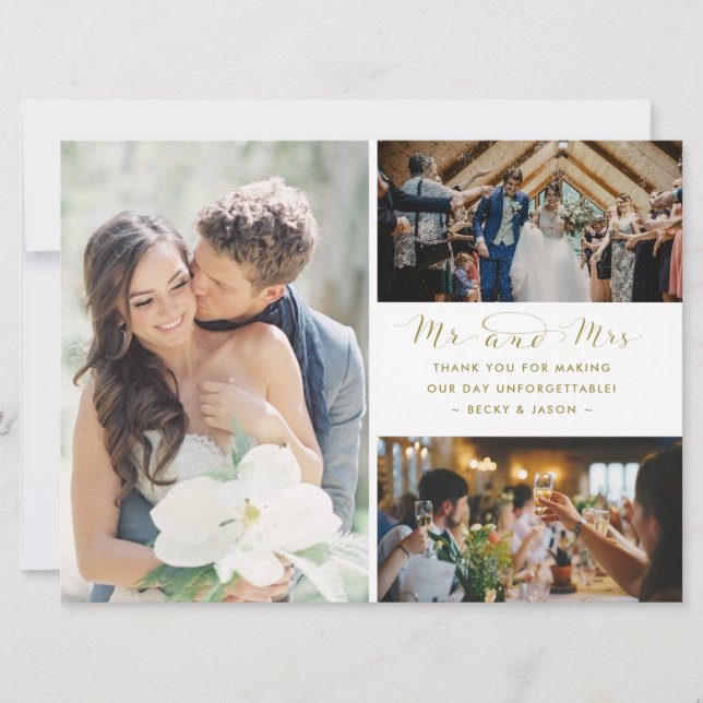 Mr and Mrs Photo Collage Wedding Thank You card (Front)