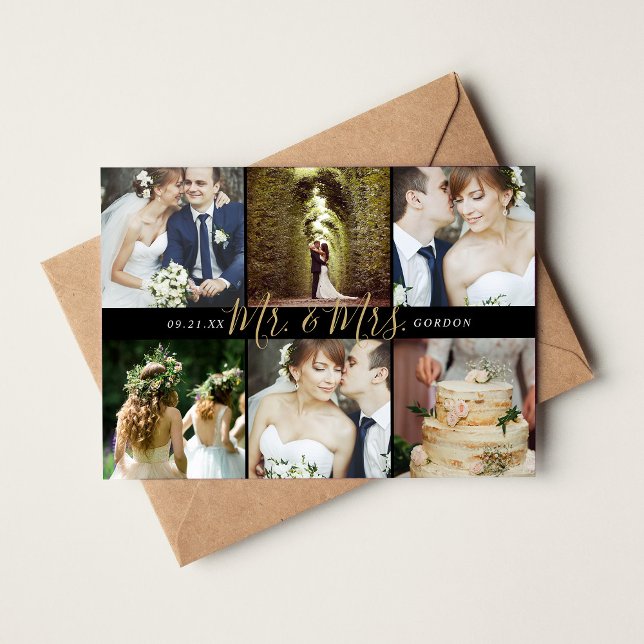 Mr. and Mrs. Photo Collage Wedding Thank You Cards (Creator Uploaded)