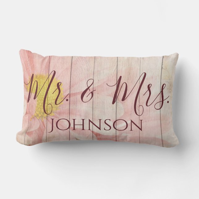 Mr and Mrs Pink Floral Lumbar Cushion (Front)