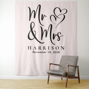 Mr and Mrs Pink Wedding Photo Backdrop Tapestry