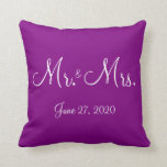 Mr. and Mrs. Purple Monogrammed Wedding Pillows<br><div class="desc">Mr. and Mrs. purple monogrammed wedding pillows with customisable text</div>