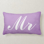 Mr and Mrs Purple Parchment Wedding Souvenir Lumbar Cushion<br><div class="desc">Lovely and admirable,  this Mr. and Mrs. Purple parchment pillows adds sentiment to your home.  Featuring a purple parchment background,  with "Mr." written non the front,  look at the collection for the rest of the pillows.</div>