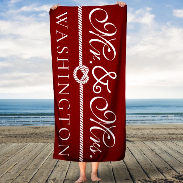 Mr. and Mrs. Red and White Custom Bath Towel (Creator Uploaded)