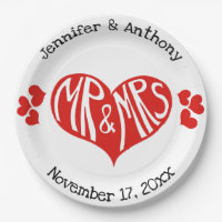 Mr and Mrs Red and White Heart Shape Wedding