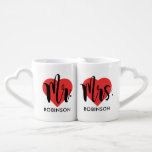 Mr and Mrs Red Heart Custom Wedding Monogram Coffee Mug Set<br><div class="desc">Personalised monogram coffee mugs make a unique wedding gift for the new Mr and Mrs! This elegant design features black calligraphy script writing,  a red heart accent,  and custom text that can be personalised with the newlywed couple's married last name and wedding date.</div>